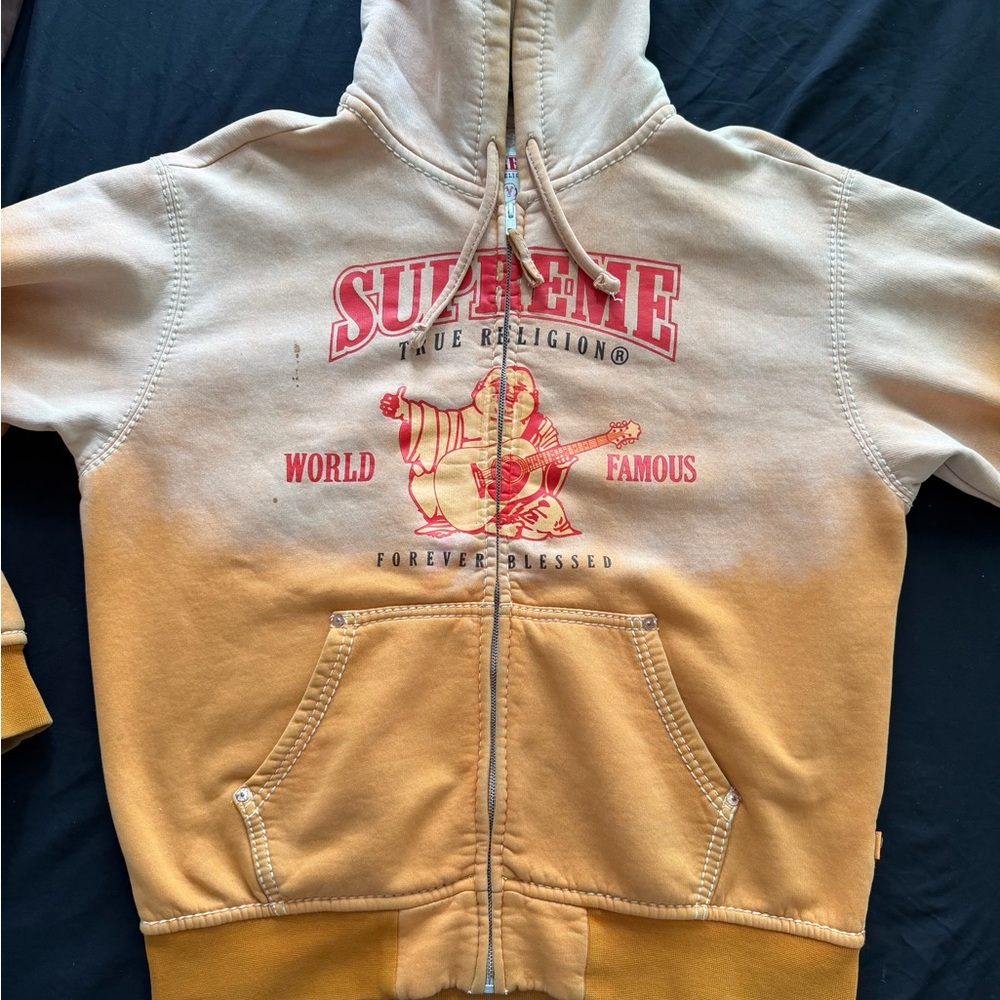 Supreme Tan and Red Zip-Up Sweater